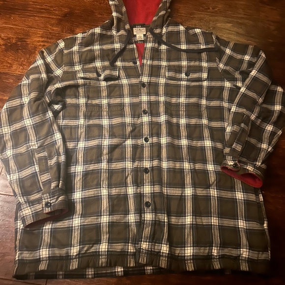 LL Bean Flannel button up hoodie - Picture 2 of 5